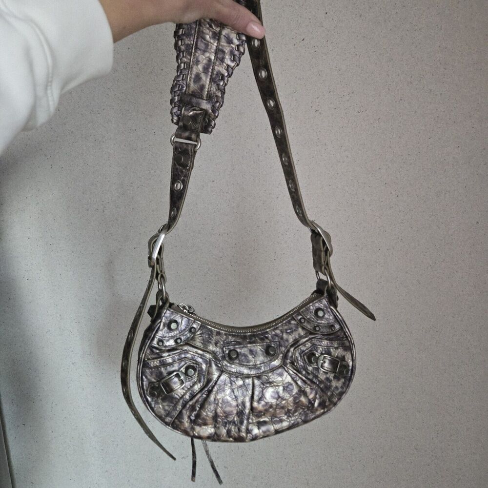 Balenciaga LE CAGOLE XS Metallic Leopard Stud Shoulder Bag $2750